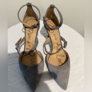 Sam Edelman Thea Double Strap D'Orsay Pointed Toe Gray 3" Pumps 8M